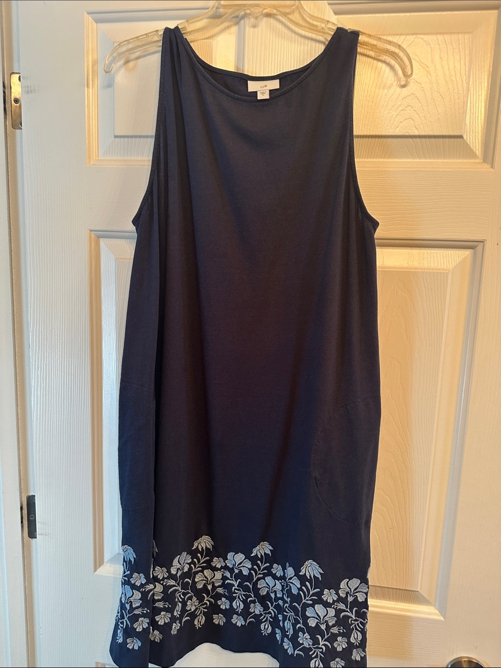 J. Jill Navy Sleeveless Midi Dress with White Floral Border
